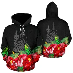 New Caledonia Polynesian Hoodie Black Hibiscus - BN39
