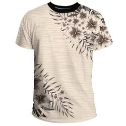 T shirt - Guam FLag Beige Hibiscus