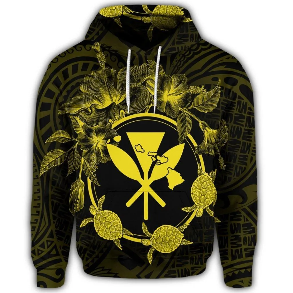Hawaiian Kanaka Turtle Hibiscus Polynesian Hoodie - Anthea Style Yellow