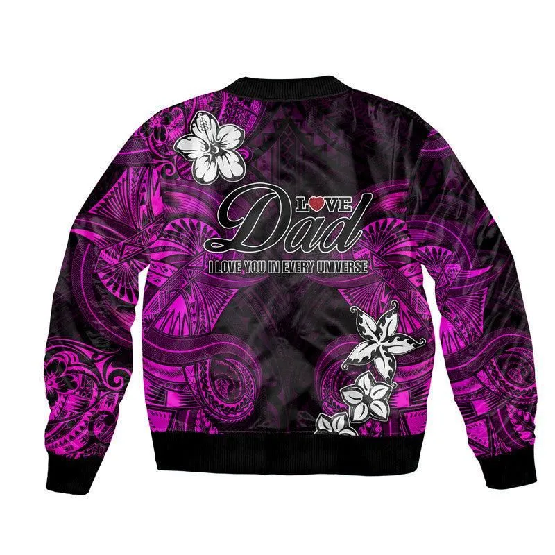 (Custom Personalised) Polynesian Fathers Day Bomber Jacket I Love You In Every Universe - Pink LT8