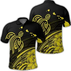 Hawaii Turtle Polynesian Map Plumeria Yellow Polo Shirt