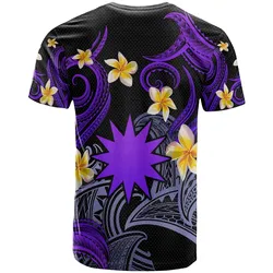 Nauru T-shirt - Custom Personalised Polynesian Waves with Plumeria Flowers (Purple)