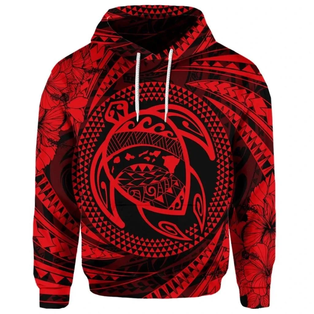 Alohawaii Hoodie - (Personalised) Hawaiian Kanaka Honu Hibiscus Tornando Polynesian Red Hoodie - AH - JR
