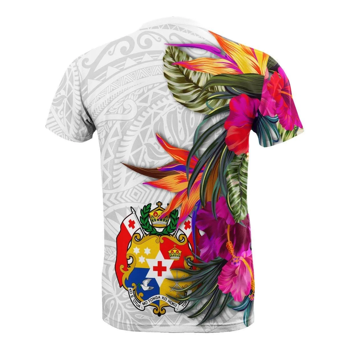 Tonga T-Shirt Polynesian Hibiscus White Pattern