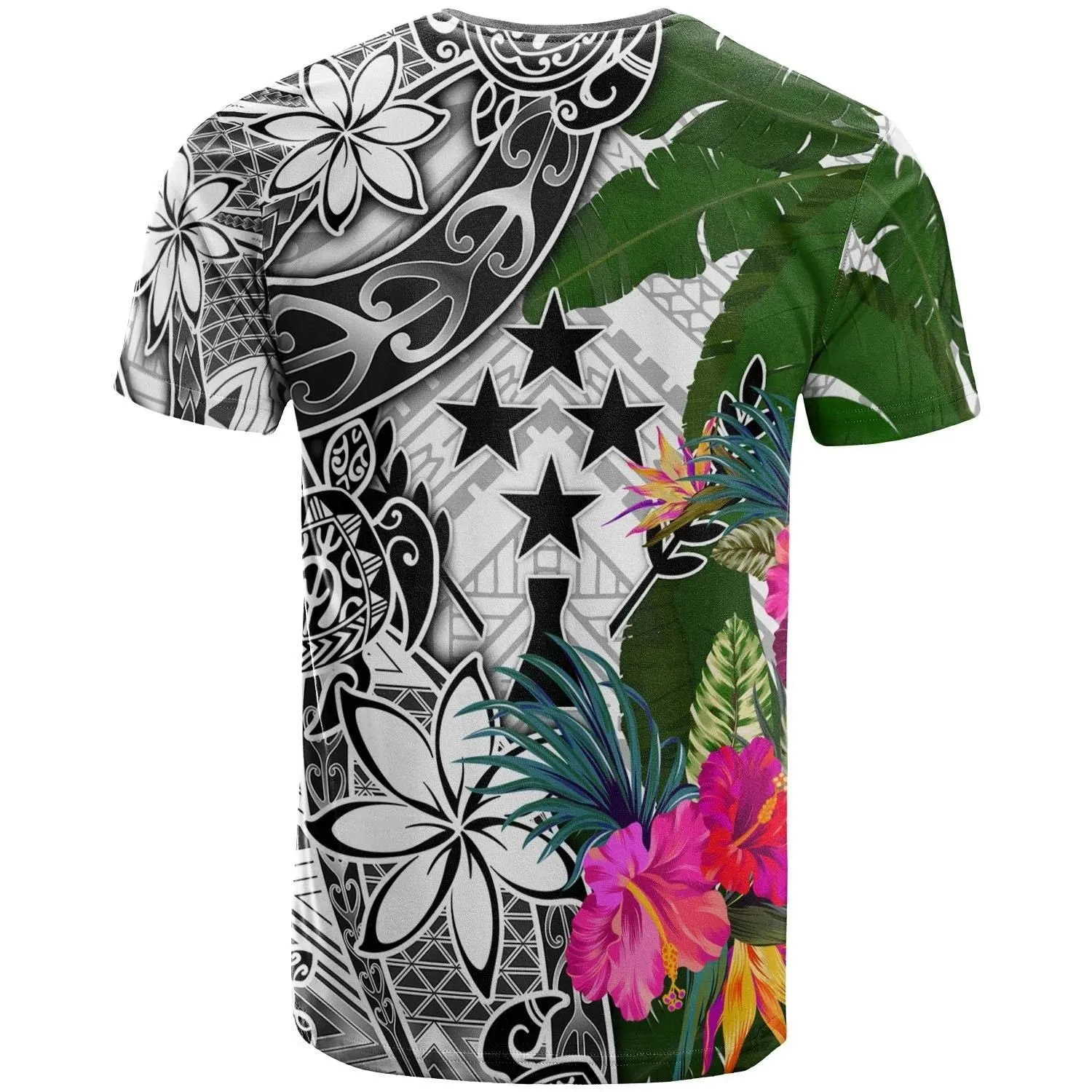 Kosrae T-Shirt White - Turtle Plumeria Banana Leaf - BN11