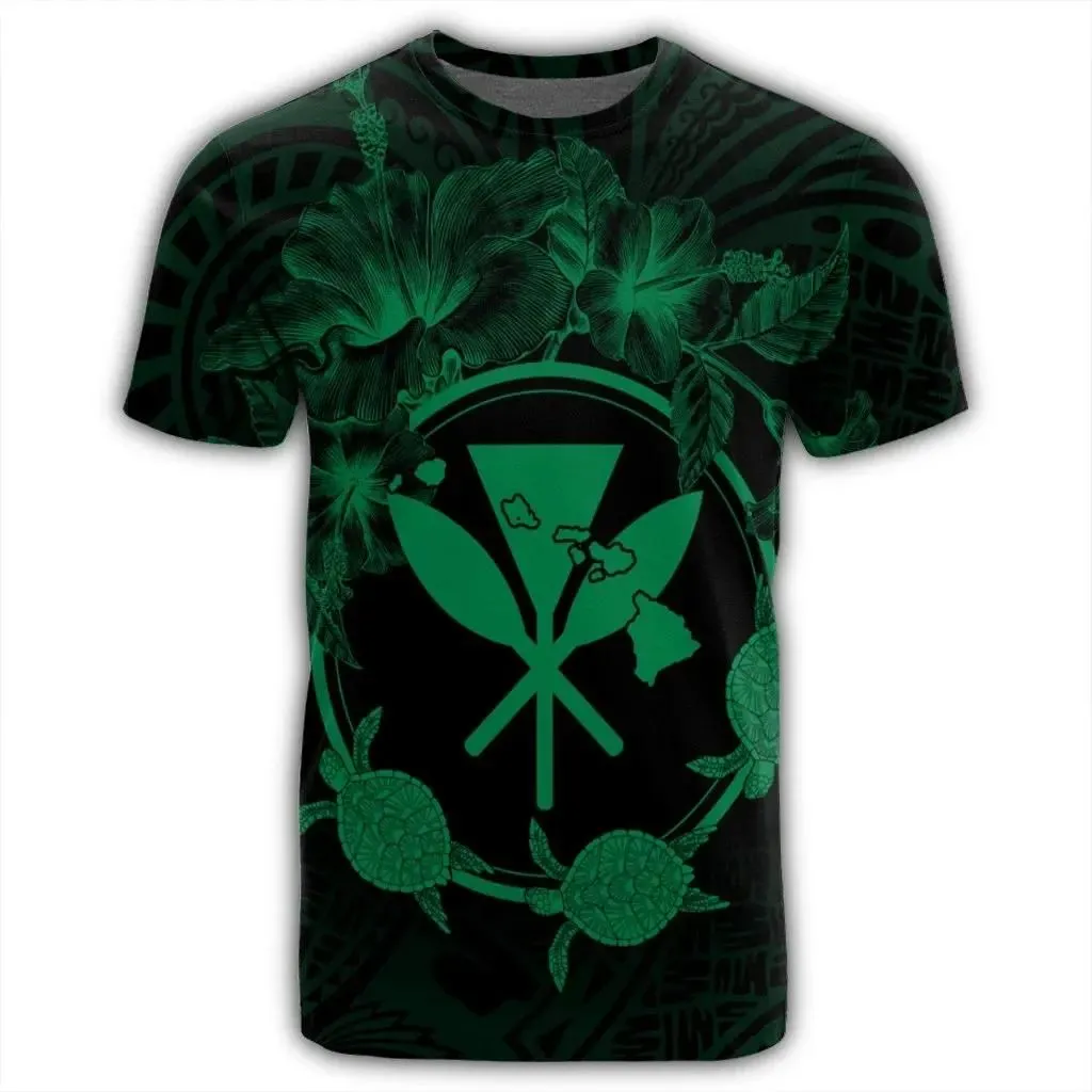 Alohawaii Tee - Hawaii Kanaka Turtle Hibiscus Polynesian T-shirt Anthea Style Green - AH - J4R