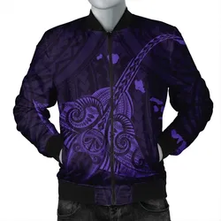 FamilyGater Jacket - Hawaiian Map Kanaka Manta Ray Polynesian Bomber Jacket Purple - AH - J4R