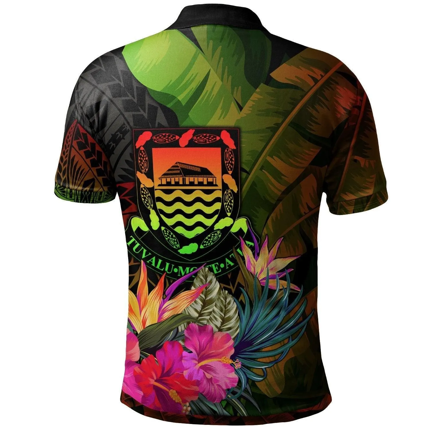 Tuvalu Polynesian Polo Shirt - Hibiscus and Banana Leaves