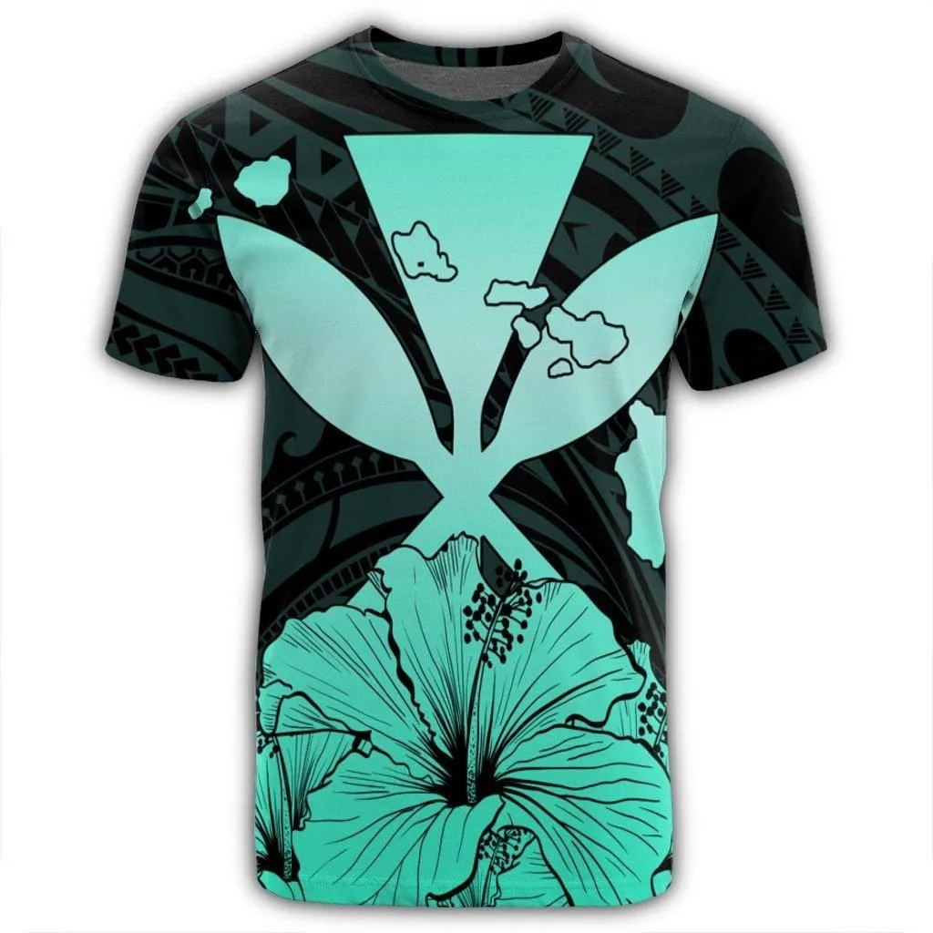 Hawaiian Kanaka T-Shirt Hibiscus Polynesian Love - Turquoise - AH