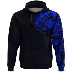 Polynesian Hoodie Tattoo Style Blue A7