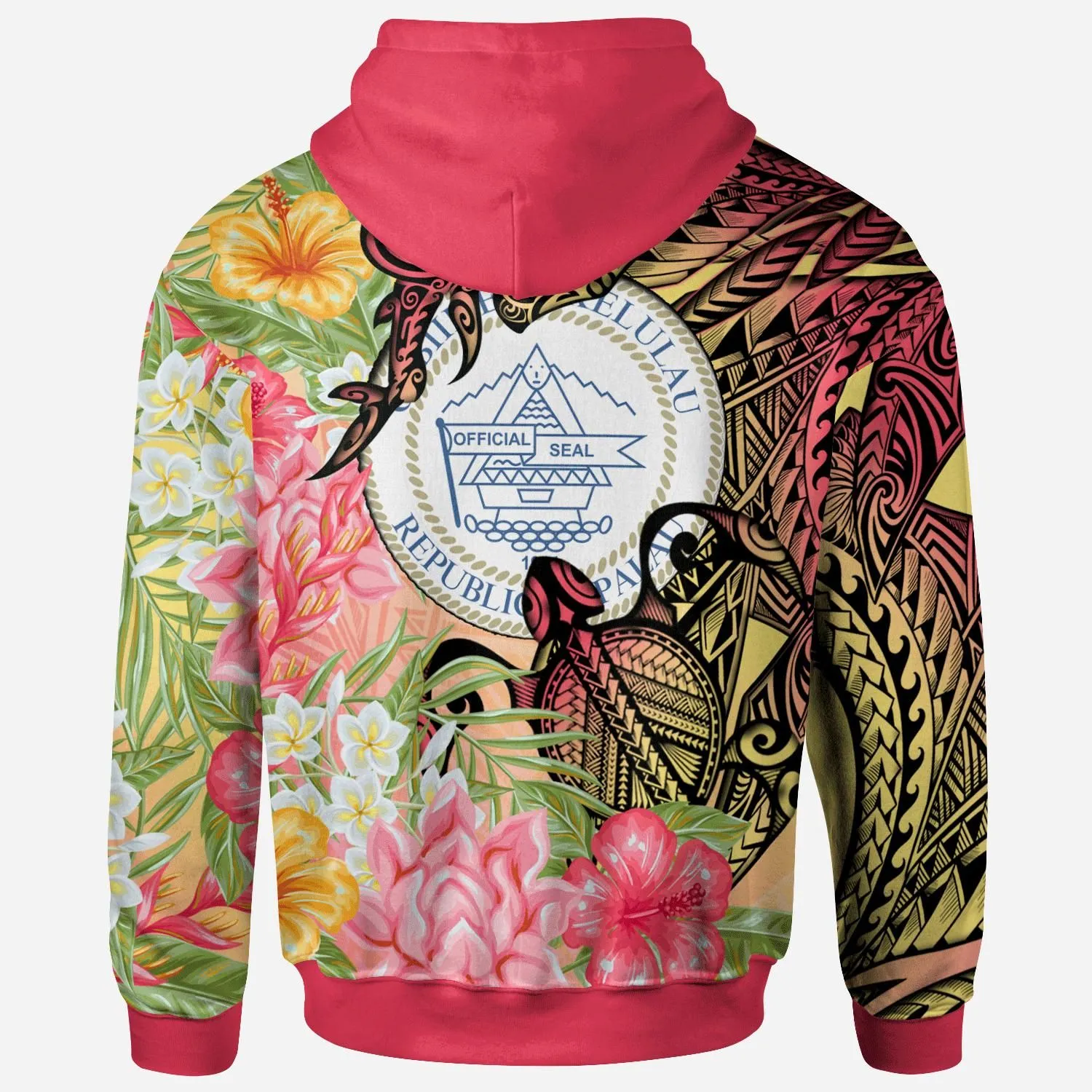 Palau Hoodie - Flowers Tropical With Sea Animals