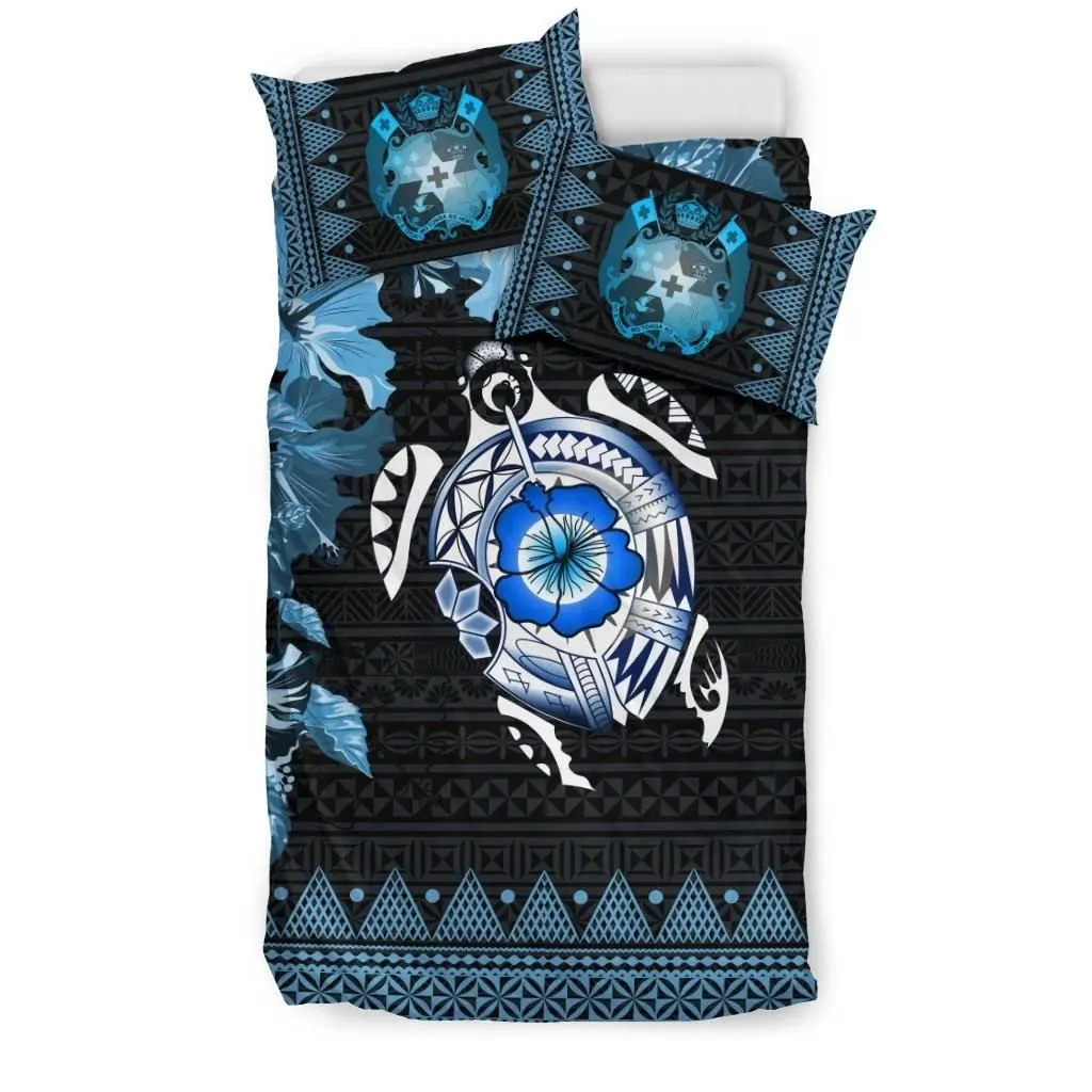 FamilyGater Bedding Set - Cover and Pillow Cases Tonga - Turtle Hibiscus Blue A24
