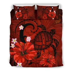 FamilyGater Bedding Set - Cover and Pillow Cases Hawaiian Map Big Turtle Hibiscus Plumeria Tribal Polynesian - Red - AH J9