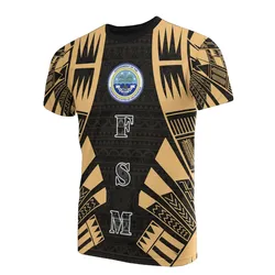 Federated States of Micronesia T-Shirt - F S M Seal Polynesian Tattoo Gold Style