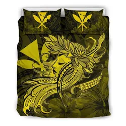 FamilyGater Bedding Set - Cover and Pillow Cases Hawaiian Map Hula Girl Hibiscus Kanaka Polynesian - Yellow - AH J4