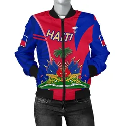 Coat of Arms Haiti Women Bomber Jacket Circle Stripes