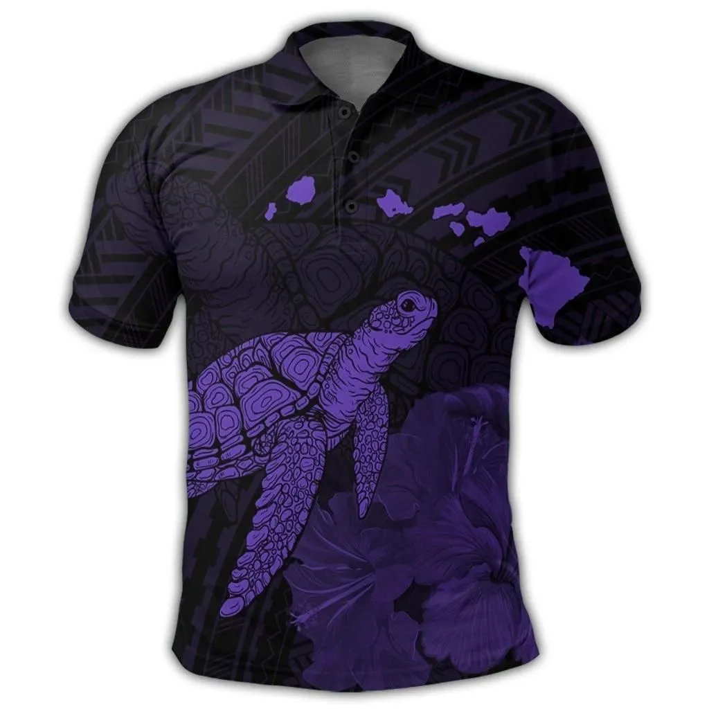 Alohawaii Shirt - Hawaii Polynesian Hibiscus Turtle Map Polo Shirt Purple - AH - J5R