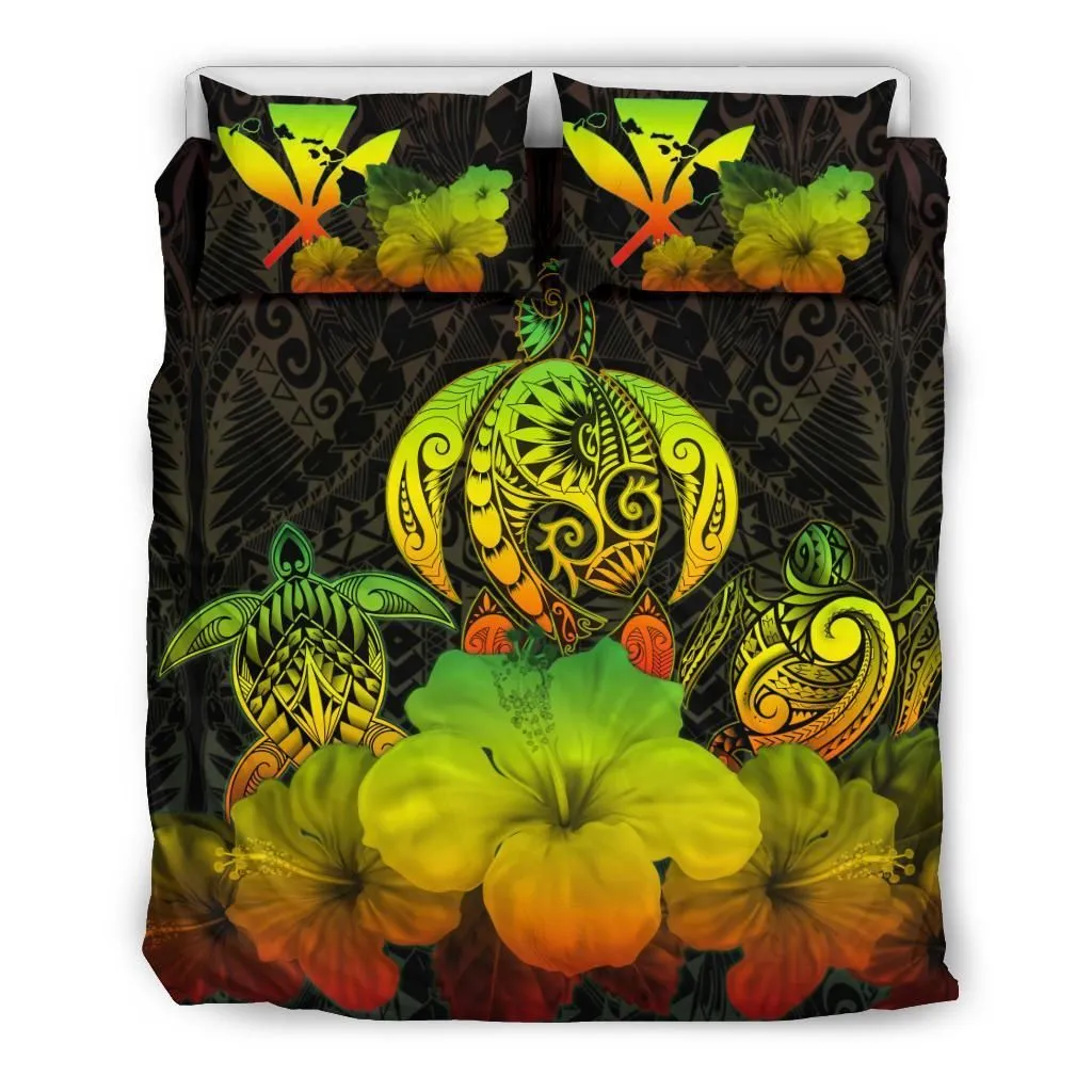 Kanaka Maoli (Hawaiian) Bedding Set Reggae Turtle Polynesian with Hibiscus