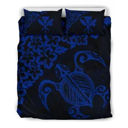 FamilyGater Bedding Set - Cover and Pillow Cases Hawaiian Map Turtle Hibiscus Kanaka Polynesian - Blue - AH J4
