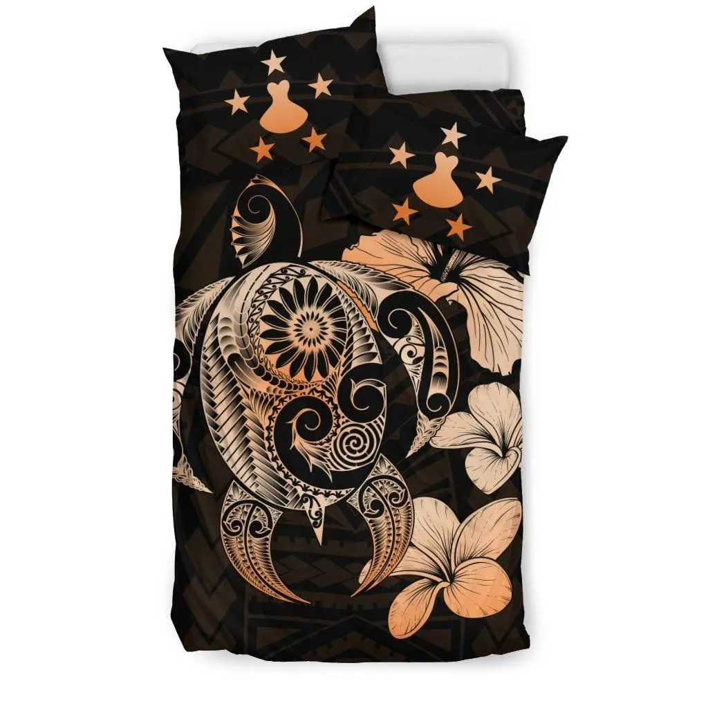Austral Islands Hibiscus Plumeria Mix Polynesian Orange Turtle Bedding Set - J1