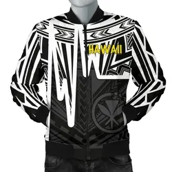 FamilyGater Jacket - Bomber Jacket Hawaii - Kanaka Maoli With Polynesian Pattern In Heartbeat Style (Black,White) - BN25