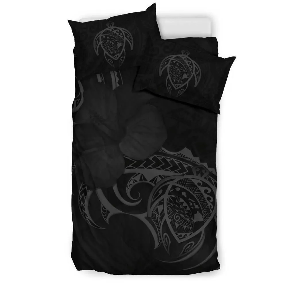 FamilyGater Bedding Set - Cover and Pillow Cases Hawaiian Map Turtle Hibiscus Divise Gray Polynesian - AH - J1