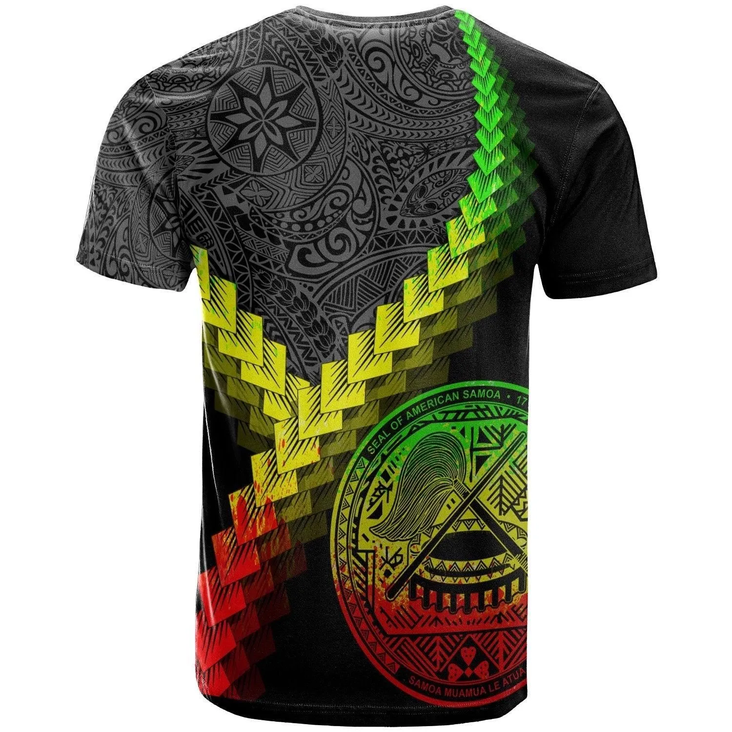 American Samoa T Shirt - American Samoa Coat Of Arms With Polynesian Tattoo Reggae