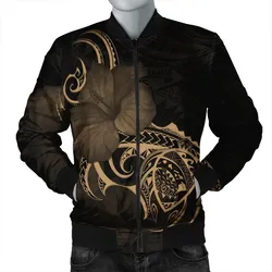 Alohawaii Jacket - Hawaii Map Turtle Hibiscus Divise Polynesian Bomber Jacket Gold - AH - JR