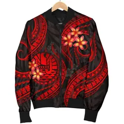 Tahiti Polynesian Men Bomber Jacket - Red Plumeria