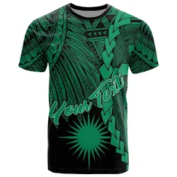 Marshall Islands Polynesian Custom Personalised T Shirt - Tribal Wave Tattoo Green