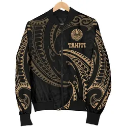 Tahiti Polynesian Mens Bomber Jacket - Gold Tribal Wave