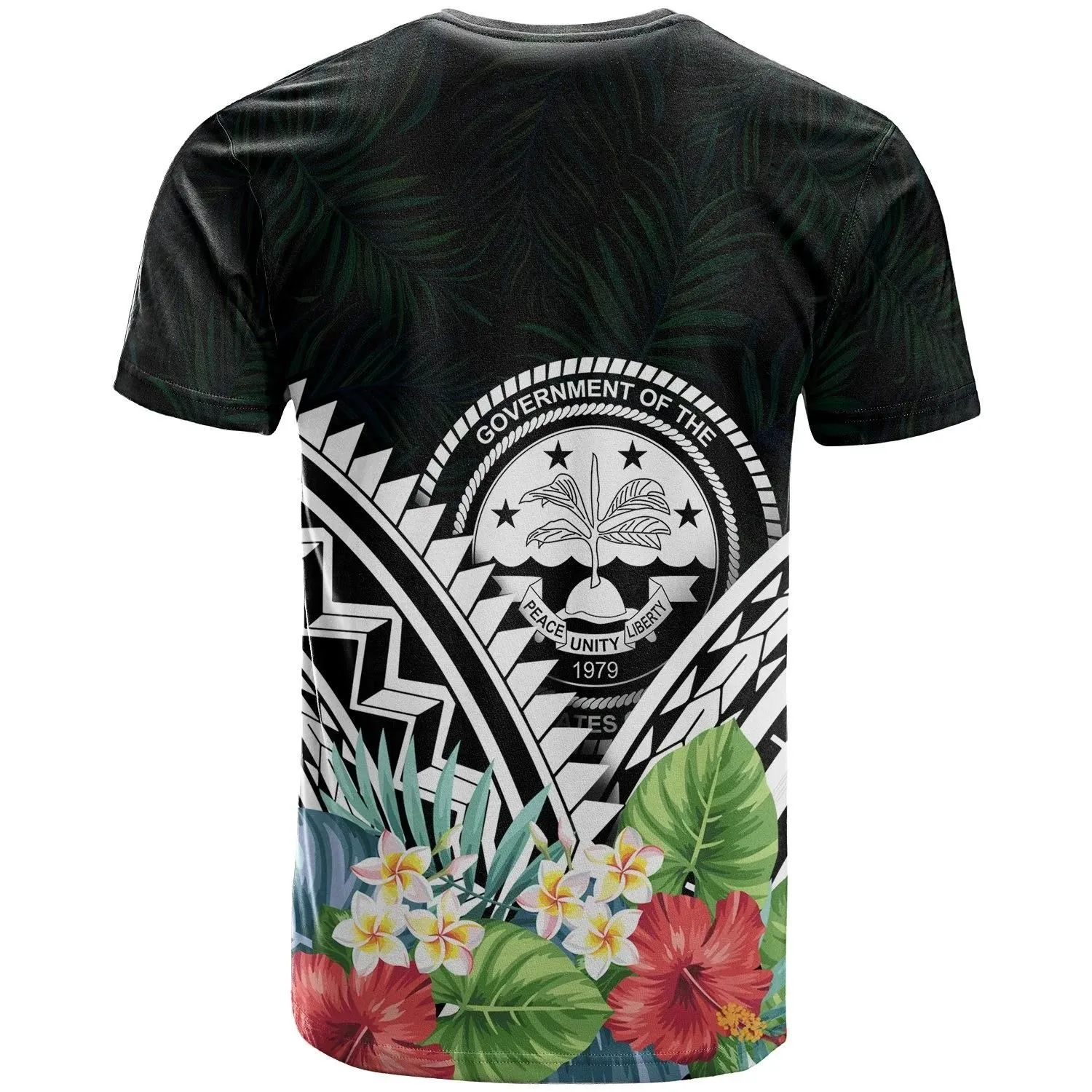 Alohawaii T-Shirt - Tee Federated States of Micronesia Polynesian - FSM Coat of Arms & Polynesian Tropical Flowers White - BN22
