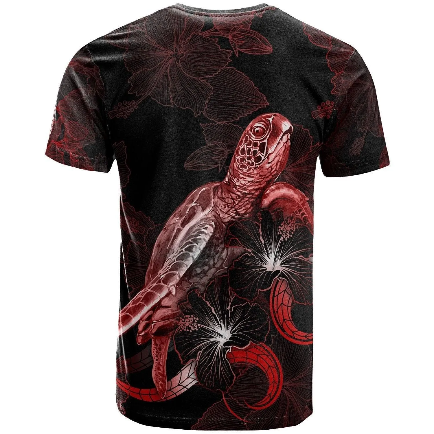 Niue Polynesian T shirt - Turtle With Blooming Hibiscus Red