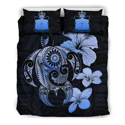 FamilyGater Bedding Set - Cover and Pillow Cases Tokelau Hibiscus Plumeria Mix Polynesian Turtle Blue J1