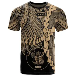 Niue Polynesian T-Shirt - Tribal Wave Tattoo Gold