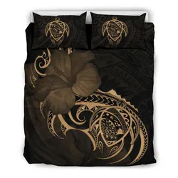 FamilyGater Bedding Set - Cover and Pillow Cases Hawaiian Map Turtle Hibiscus Divise Gold Polynesian - AH - J1