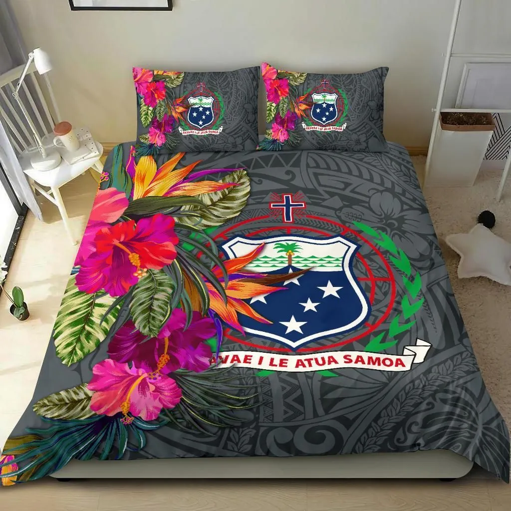 Samoa Bedding Set - Hibiscus Polynesian Pattern Gray Version