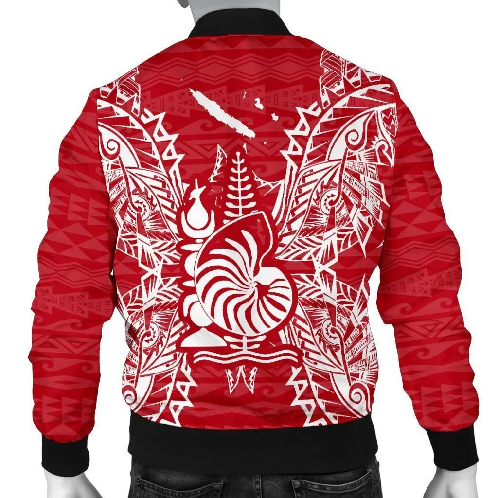 New Caledonia Polynesian Mens Bomber Jacket Map Red White