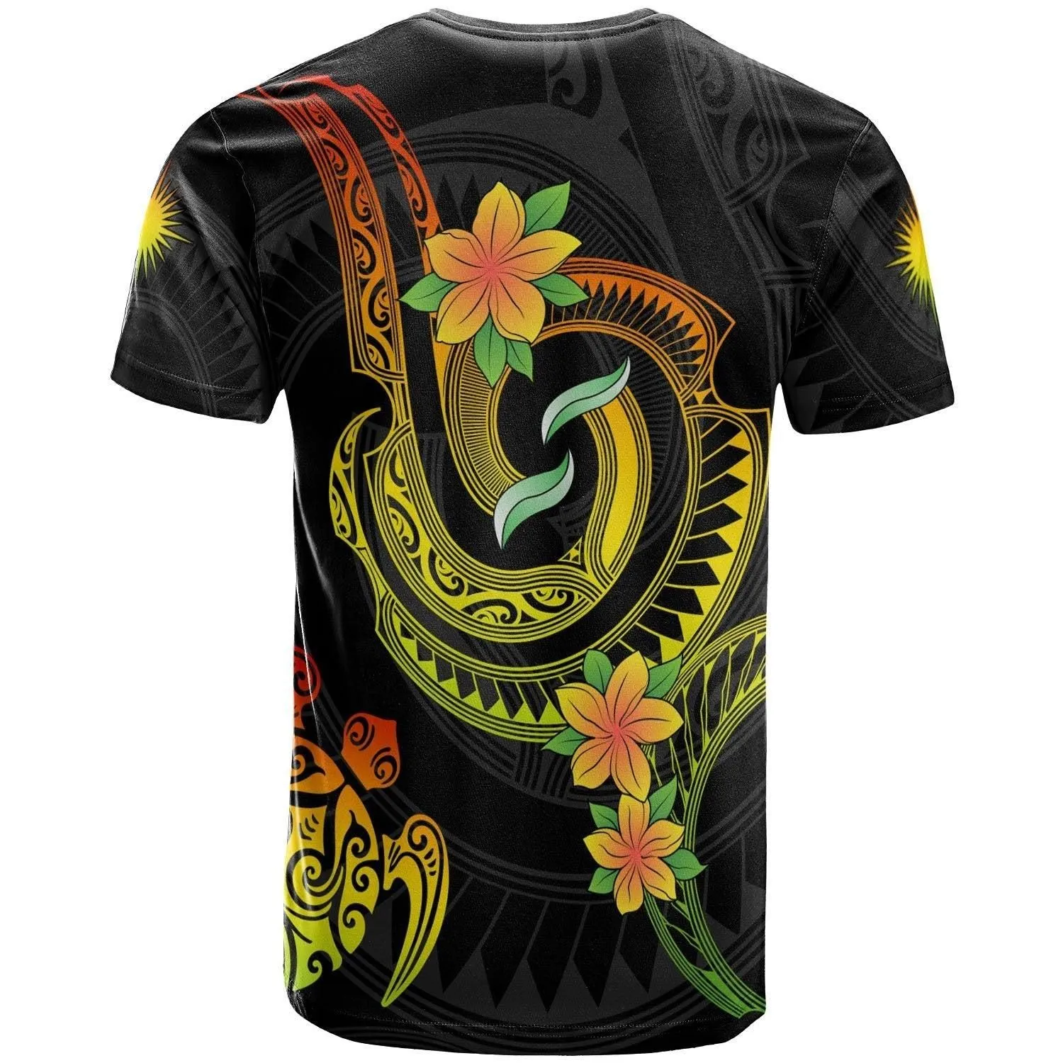 Marshall Islands Custom Personalised T - Shirt - Reggae Plumeria Flowers with Spiral Patterns