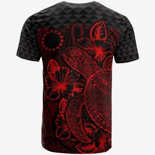Cook Islands T Shirt - Cook Islands Flag Turtle Hibiscus Red