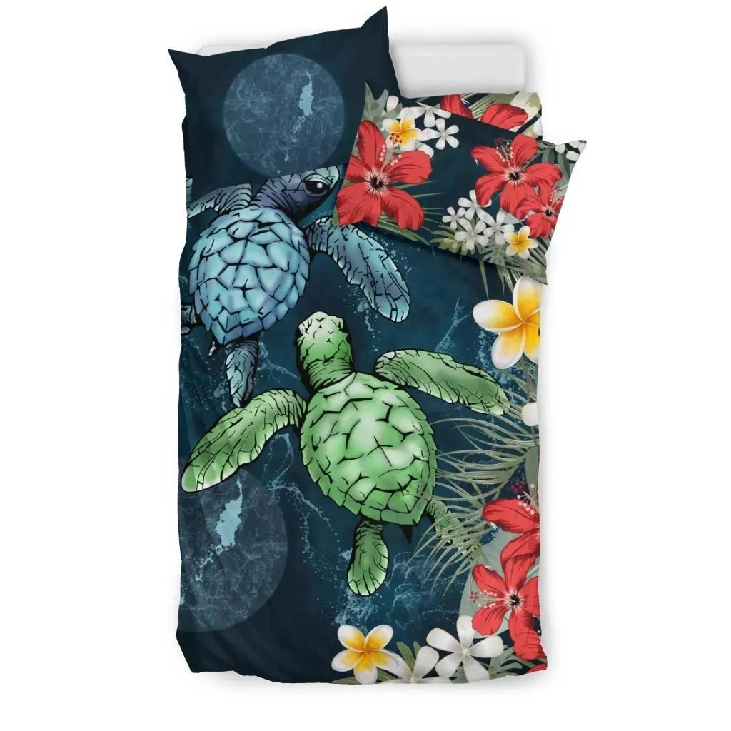 FamilyGater Bedding Set - Cover and Pillow Cases Palau - Sea Turtle Tropical Hibiscus And Plumeria A24