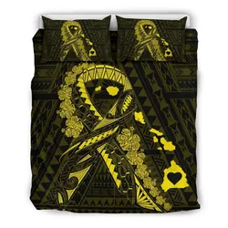 Alohawaii Home Set - Hawaiian Map Heart Ribbon Cancer Hibiscus Polynesian Bedding Set - Yellow - AH J4