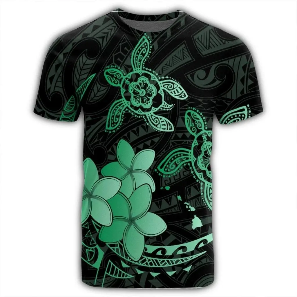 Alohawaii Tee - Hawaii Polynesian Turtle Plumeria T-shirt Pog Style Green - AH - J4R