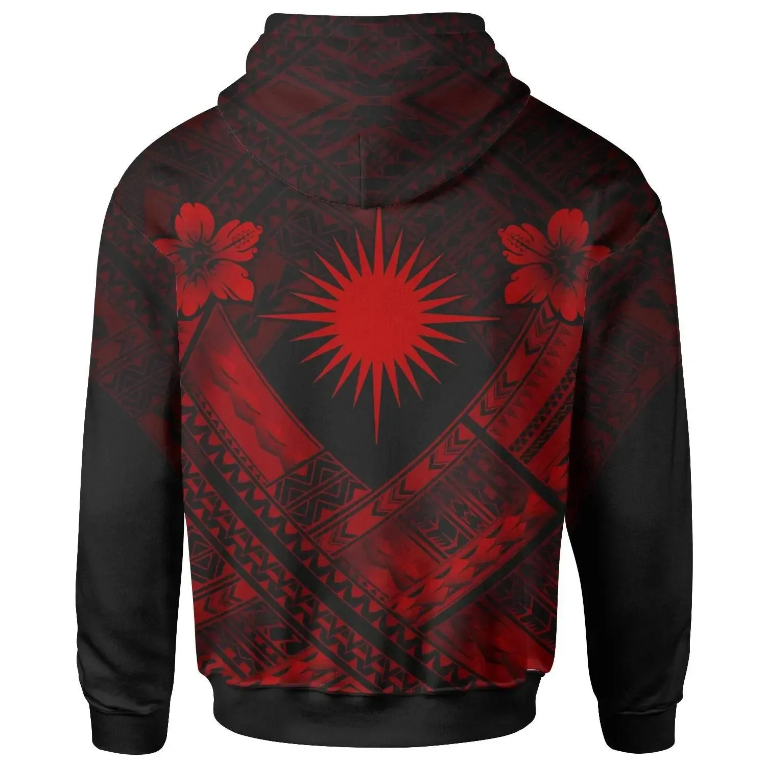 Marshall Islands Polynesian Custom Personalised Hoodie- Marshall Islands Red  Flag Camisole Hibiscus Style - BN18