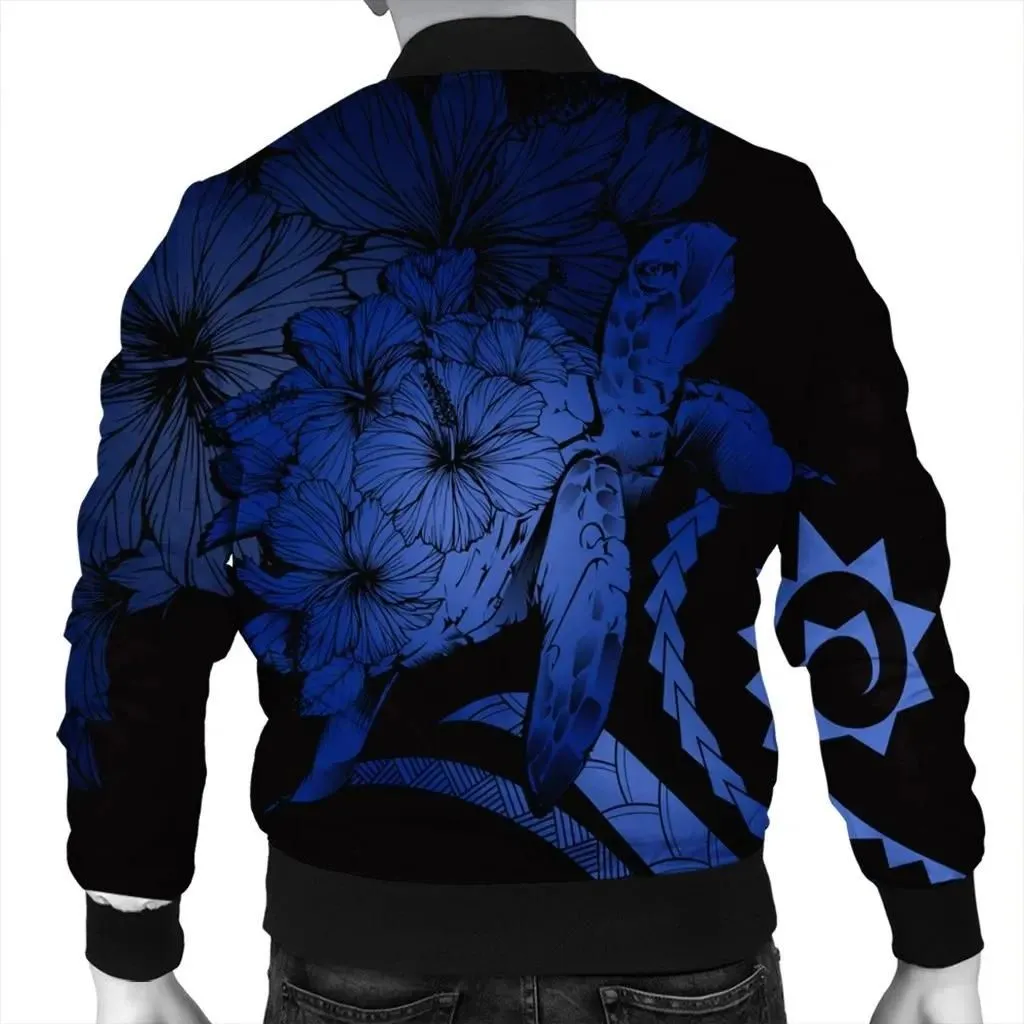 Alohawaii Jacket - Hawaii Turtle Hibiscus Polynesian Vintage Bomber Jacket - Blue - AH - J4R