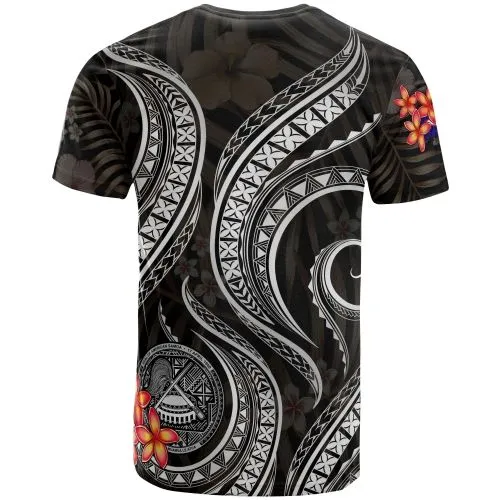American Samoa Polynesian T Shirt - Black Plumeria
