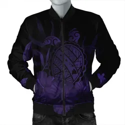 FamilyGater Jacket - Hawaiian Map Turtle Hibiscus Polynesian Bomber Jacket - Purple - AH - J4R