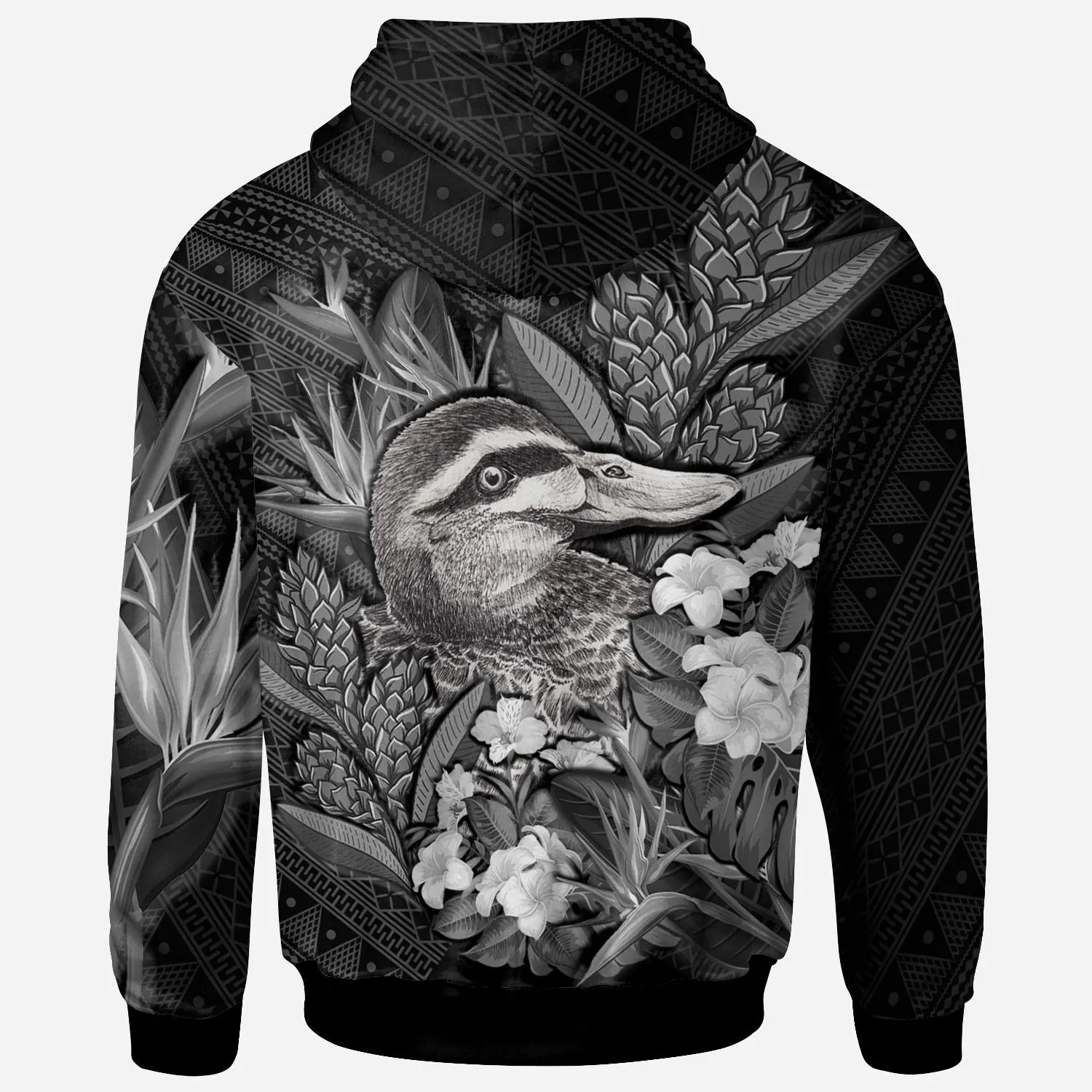 Tonga Hoodie - Custom Personalised Pacific Black Duck With Tropical Flowers