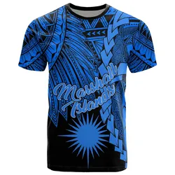 Marshall Islands Polynesian T-Shirt - Tribal Wave Tattoo Blue - BN12