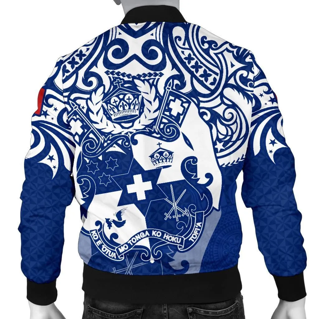 Tonga Polynesian Bomber Jacket (Men)  - Tongan Pride (Bright Blue) - BN15